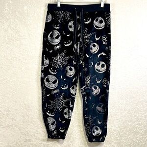 DISNEY NIGHTMARE BEFORE CHRISTMAS Sweatpants Women M Black Velour Silver Glitter